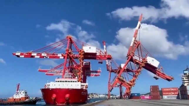 Container crane topples