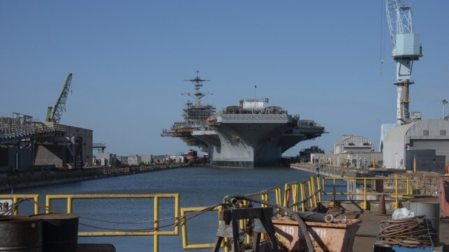 The carrier USS George Washington during her five-year-long shipyard period at Newport News, 2017-2023 (USN file image)