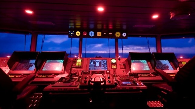 Bridge of a ship at night