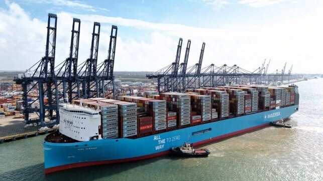 Maersk containership at Felixstowe UK