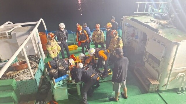 First responders tend to survivors of the sinking aboard a Good Samaritan vessel (Jeju Fire and Rescue)